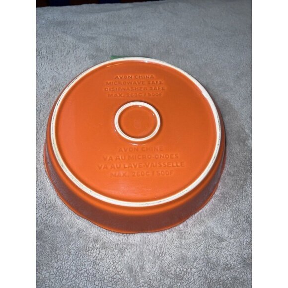 Vintage Avon China Orange PUMPKIN Pie Plate Baking Dish with Serving Stand - Picture 7 of 10